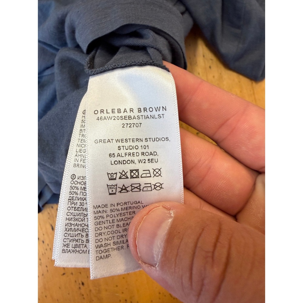 Orlebar Brown Sebastian Size M Blue Merino Wool Blend Quarter Zip Pullover Shirt - Picture 3 of 6